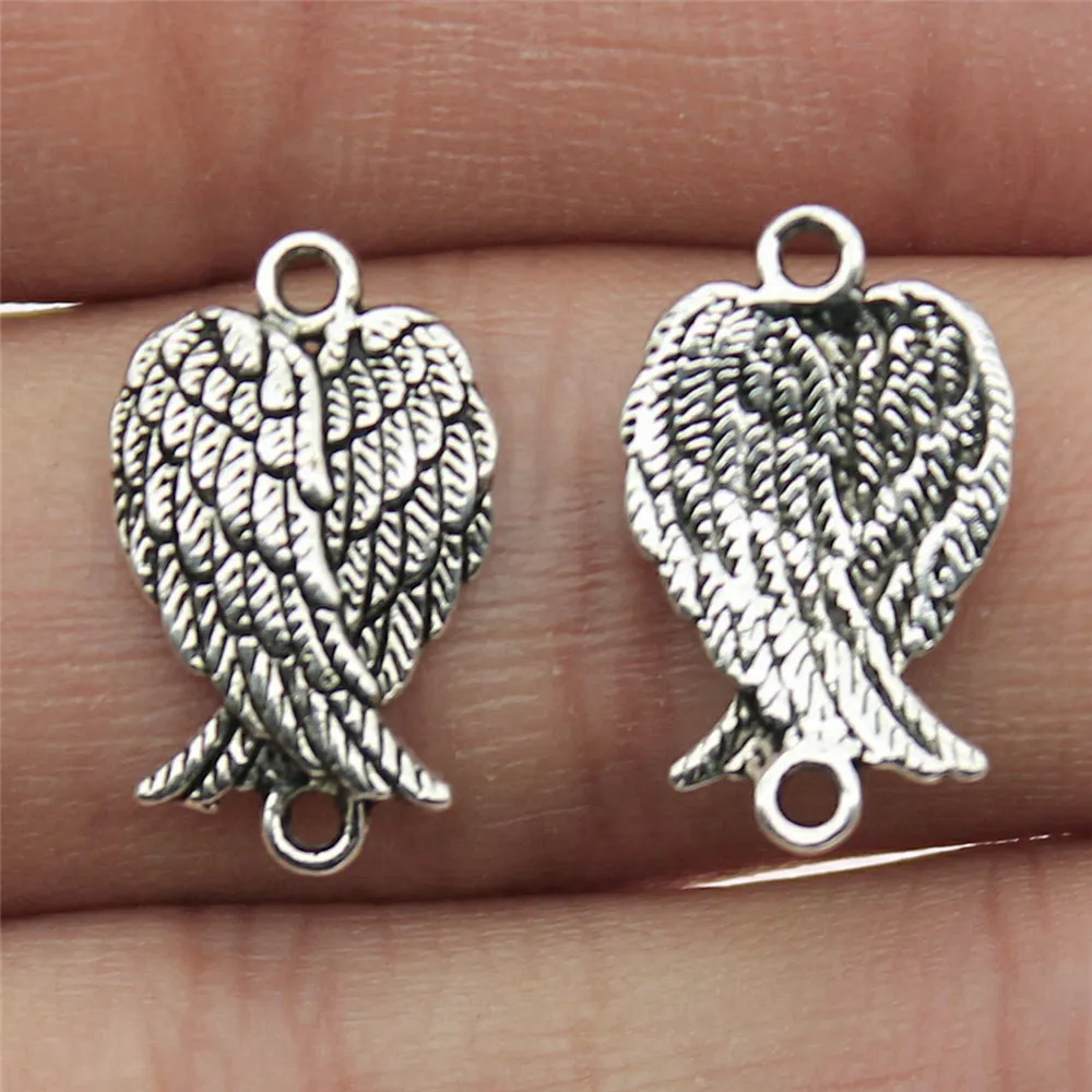 20pcs/lot 11x19mm Angel Wing Connector Charms For Jewelry Making Antique Silver Color 0.43x0.75inch