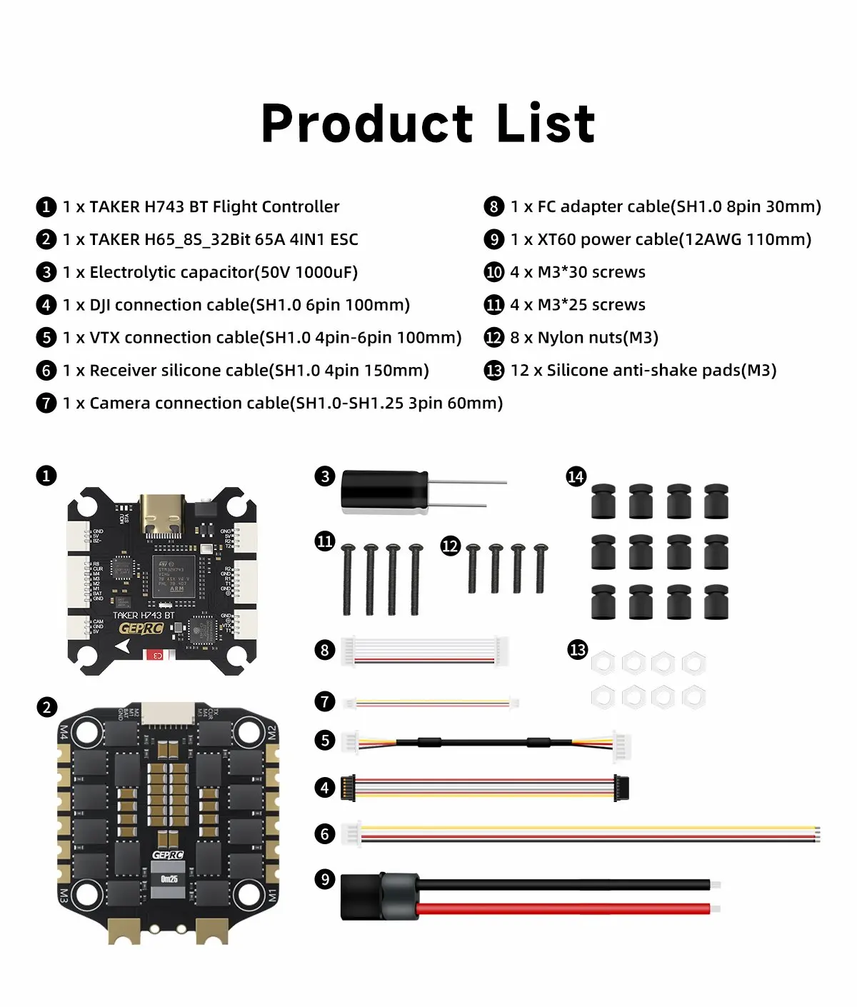 

GEPRC TAKER H743 BT 32Bit 65A Stack 32Bit 65A 4IN1 ESC Dual Gyro Data Analyze Record Flight Barometer для гоночного дрона MOZ7 V2