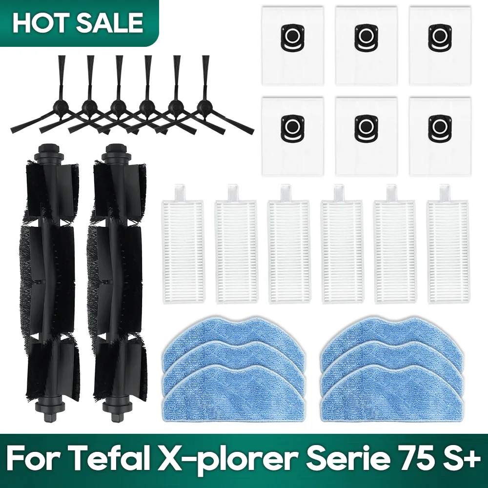 Fit For Tefal Rowenta X-plorer Serie 75S RR8577WH, 75S+ RG8597W / RR8587WH Accessories Brush Hepa Filter Mop Wipe Dust Bag