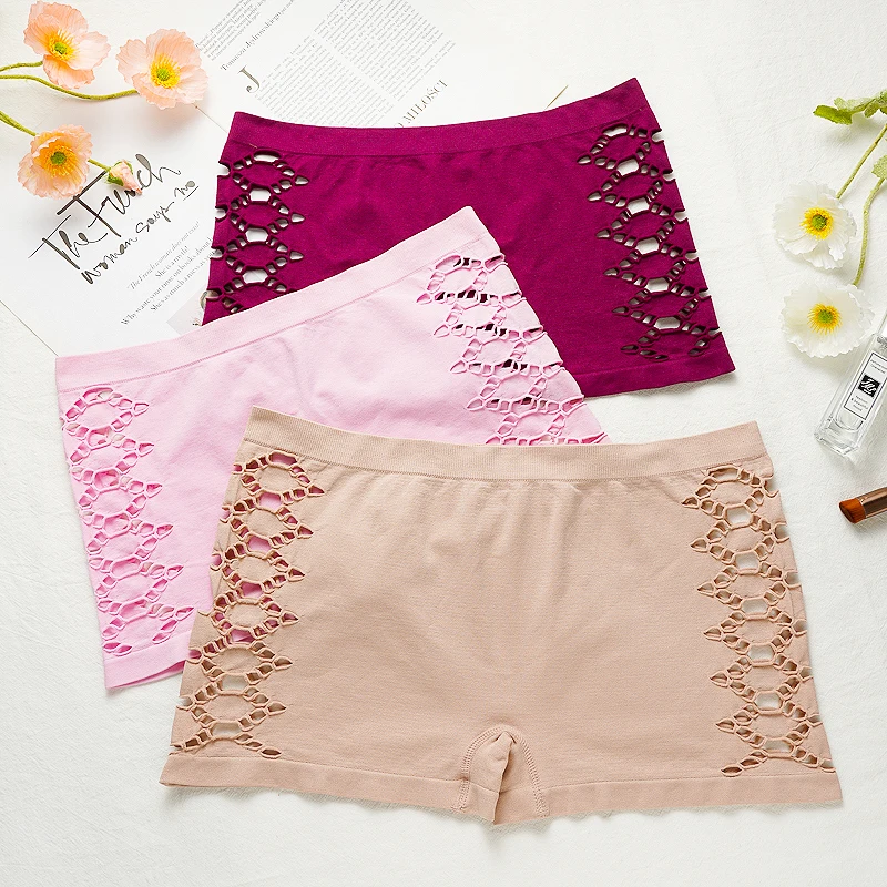3 шт. женские трусы-боксеры с вырезами по бокам, бесшовные удобные однотонные трусики со средней талией, простые защитные брюки
