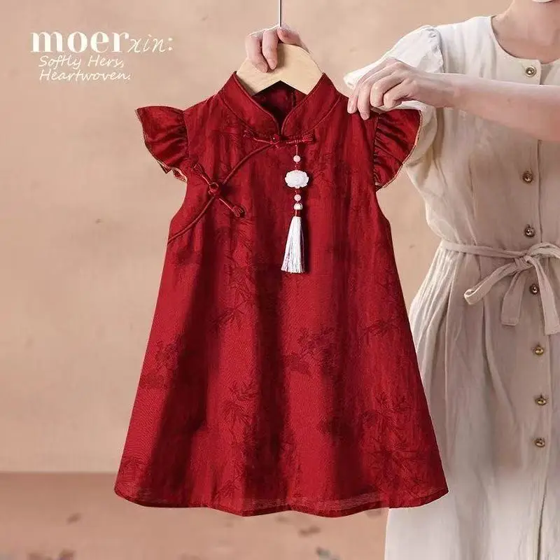 

2026 New Summer 2-7Y Girls Chinese Style Qipao Dress Soft Breathable Hanfu Princess Dress for Baby for 90-140cm
