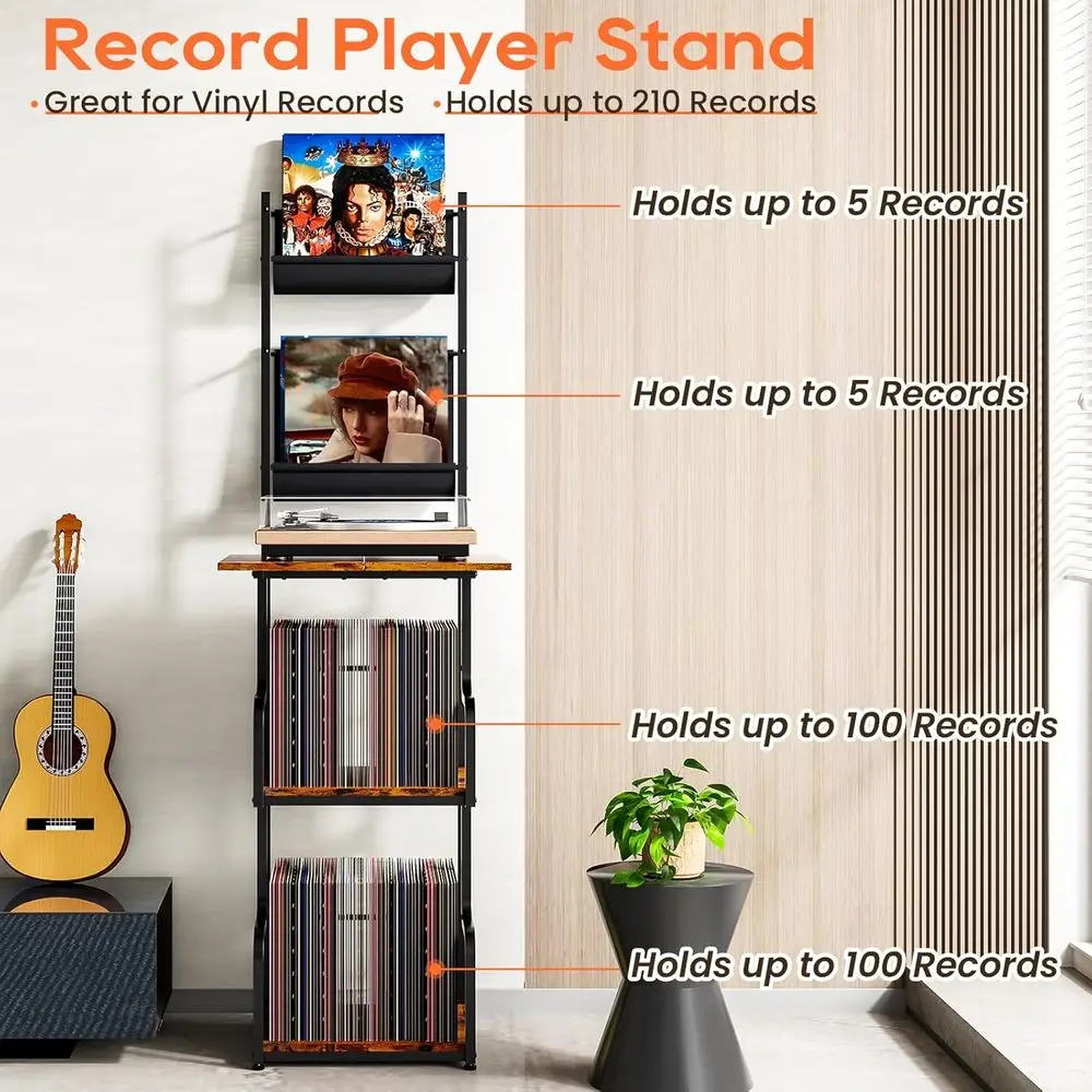 حامل تخزين من الفينيل لمشغلات التسجيلات، طاولة رف طويلة مع حامل قرص دوار، يحمل ما يصل إلى 210 ألبومات، منظم خزانة زاوية #2