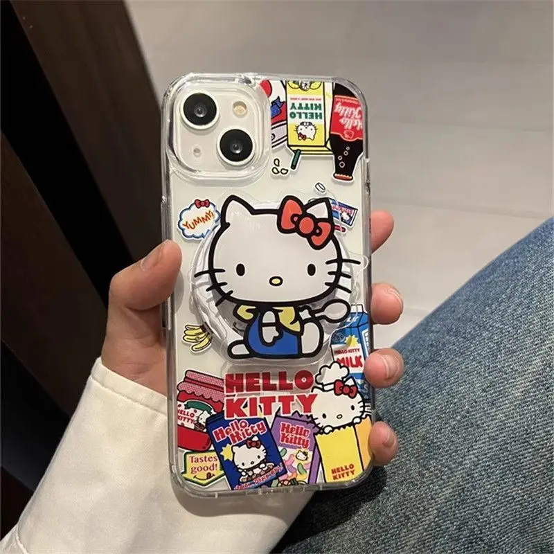 Fashion Sanrio HelloKitty Magnetic Suction Bracket Phone Case For iPhone 16 15 14 13 12 11 Pro Max XR XS MAX Y2K Lovely KT Cover