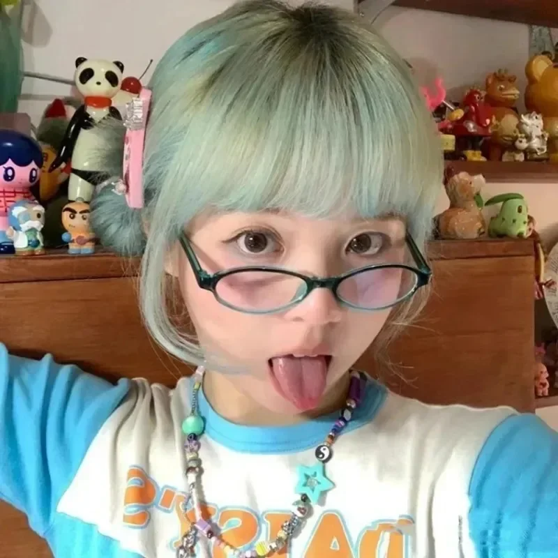 Y2K Retro Oval Glasses Women Girls Red Green Frame Glass Eyewear Decorative Computer Anti-blue Eyeglasses with Seaside Driving