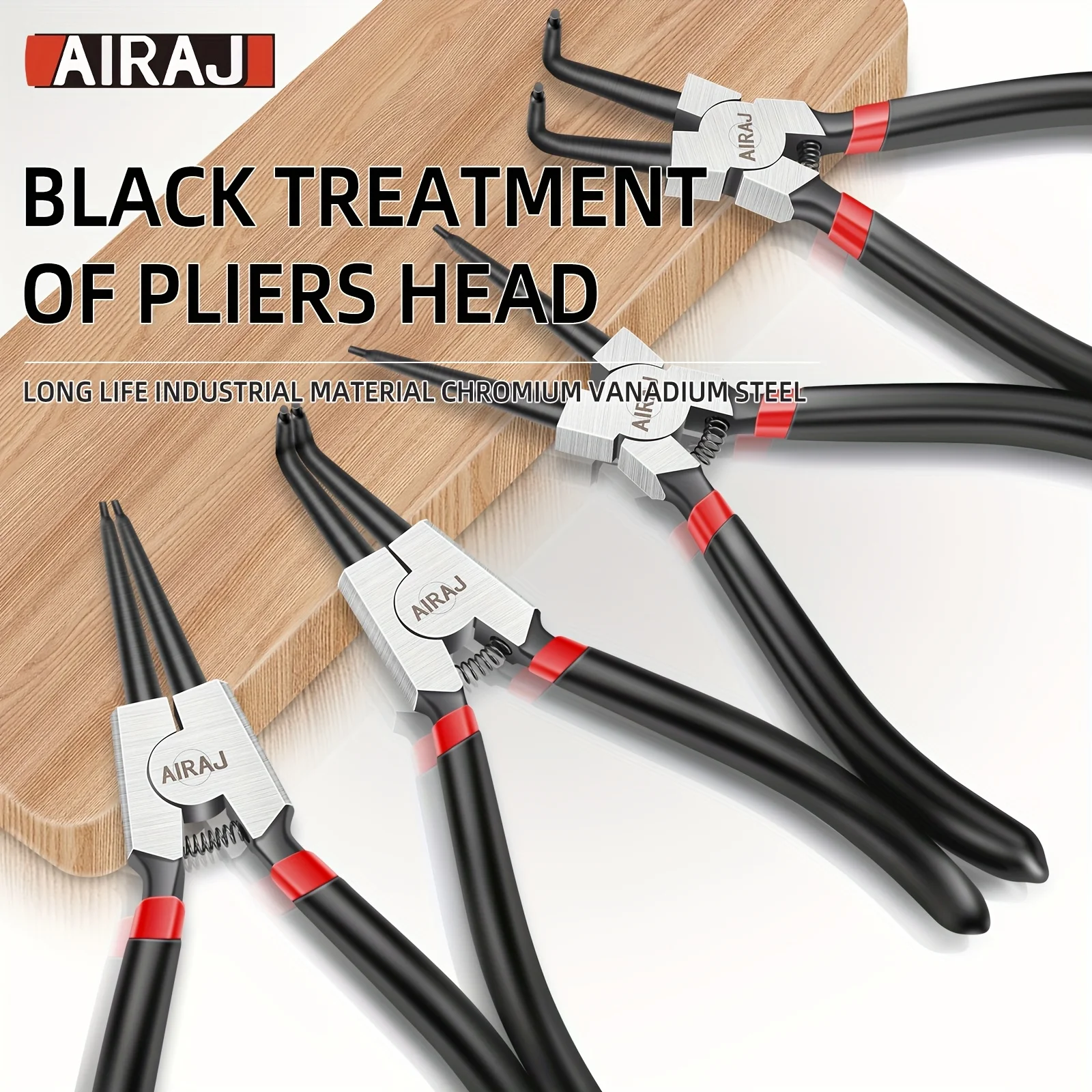 

AIRAJ 4Pcs Snap Ring Pliers Set Internal/External Heavy Duty for Ring Remover Retaining Straight Bent Lock Ring Pliers Set