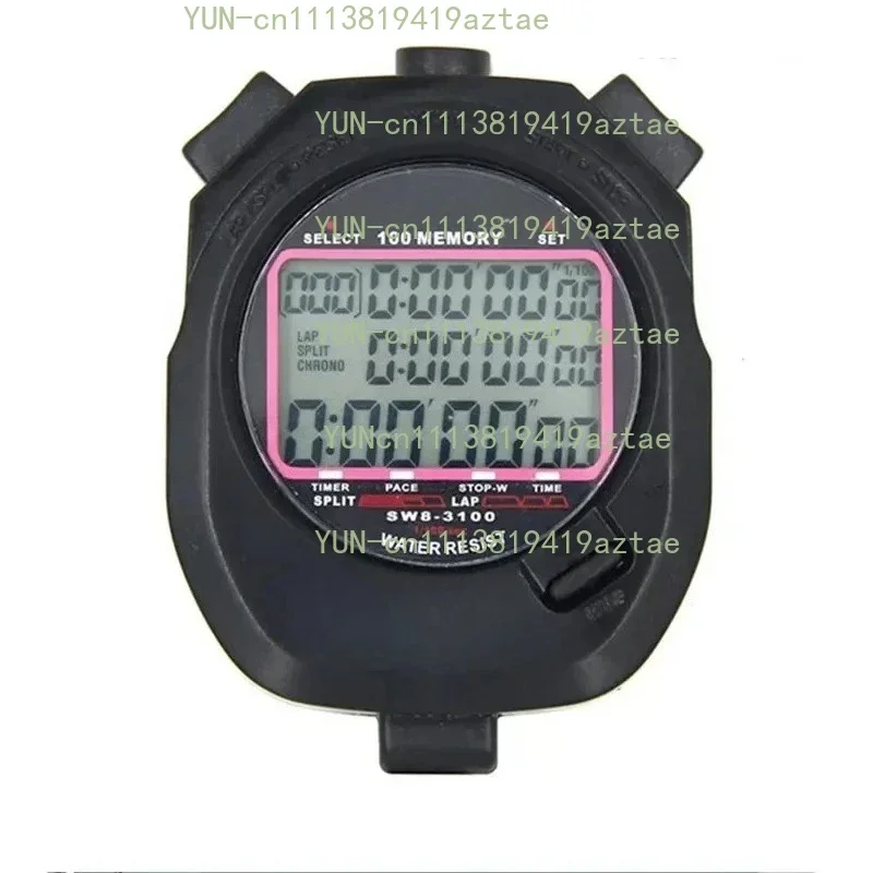 SW8-3100 Digital Stopwatch 1/100 Second, 3-Row Chronograph with 100 Lap/Split Memory Counter Timer