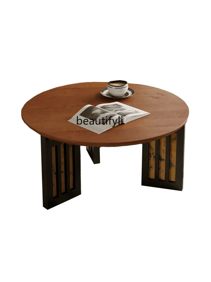 

Modern Light Luxury Coffee Table French Retro Solid Wood Coffee Table French Chinese Style Antique Solid Wood round Coffee Table