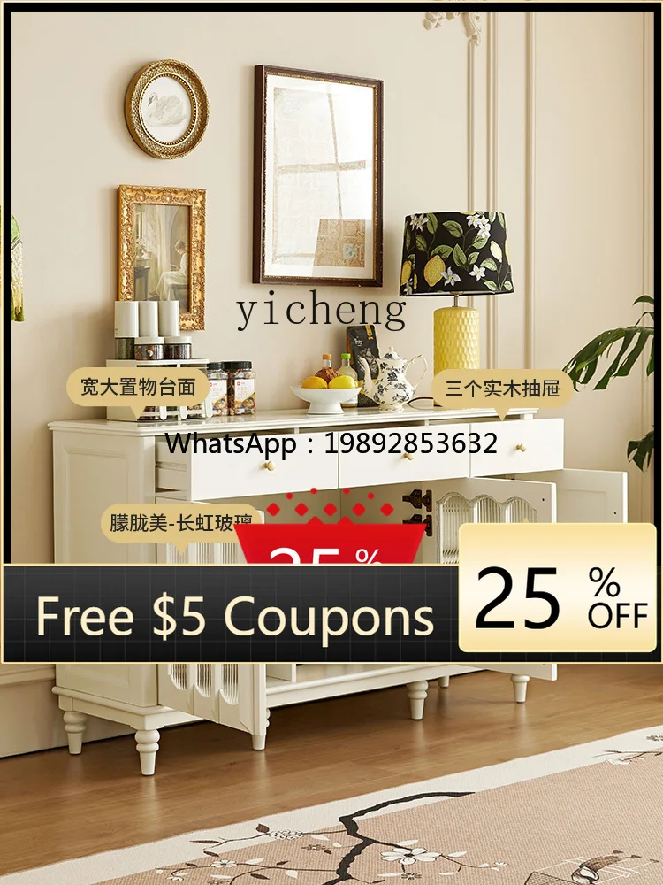 

AA American living room storage solid wood locker white dining side cabinet Changhong glass tea cabinet