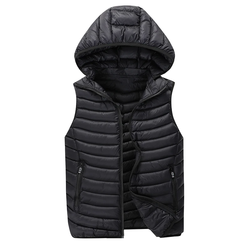 

2023 Spring Autumn New Men's Fashion Zipper Hooded Warm Vest Casual Sports Stand Collar Sleeveless Jacket Men Winter Down Vest