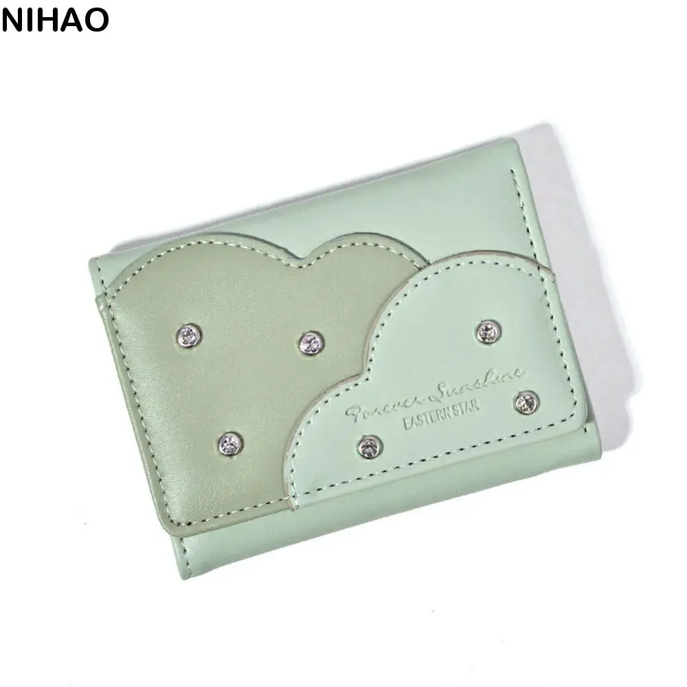 

Cute PU Leather Studded Wallet Card Holder Korean Style PU Trifold Wallet Elegant Foldable Ultra-thin Coin Purse Business