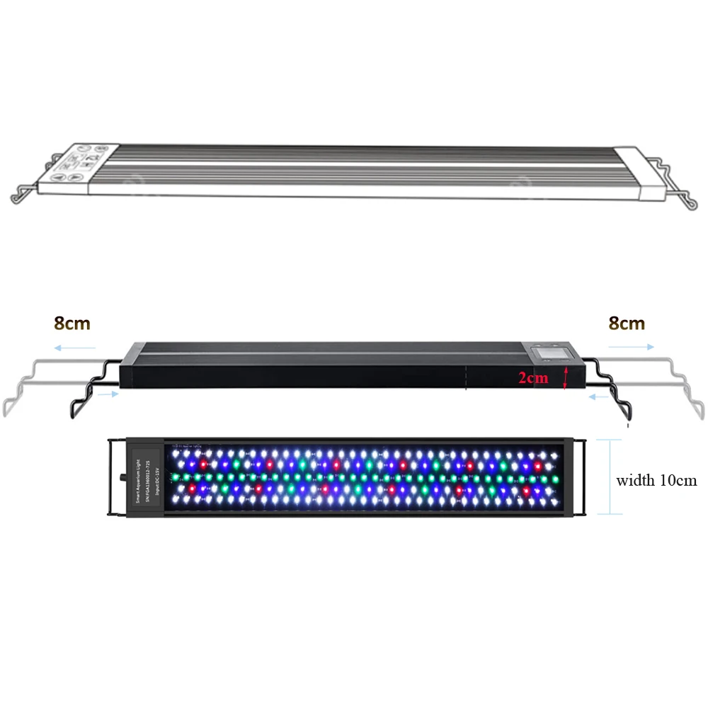 Aquarium LED Bar Waterproof Fish Tank Light 60-75CM Timer Dimmable Programmable Full Spectrum With Aluminum Shell Extend Bracket