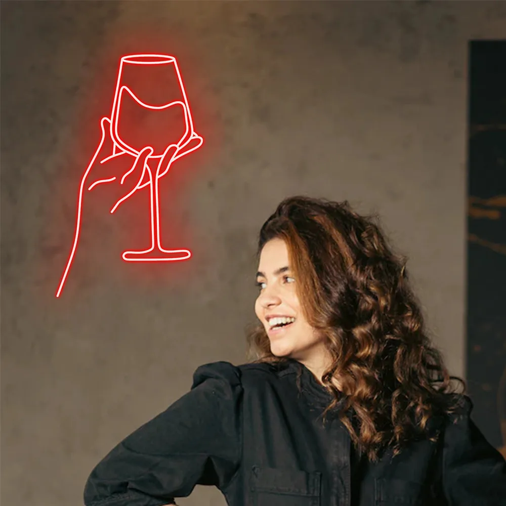 Red Wine Glass Neon Sign Wall Decor Wine Glass Light LED Light Wall Decor Stuff Lamp for Bar Shop Club Hotel Pub Party USB