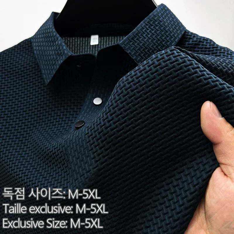 Polo de manga corta Lop-up para hombre, ropa de marca de seda de hielo, transpirable, de negocios, a la moda, hasta 6XL, novedad de verano