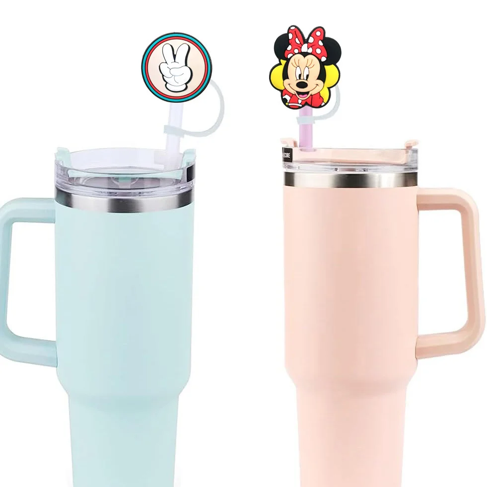 12Pcs Cartoon Silicone Straw Topper Cap, 10mm 0.39in Dust‑Proof Straw Cover With Anti‑Lost Lanyard, Reusable Straw Plug Accessories For 40oz Tumbler Cup, Birthday Holiday Party Gift Supplies, Random Style view 3