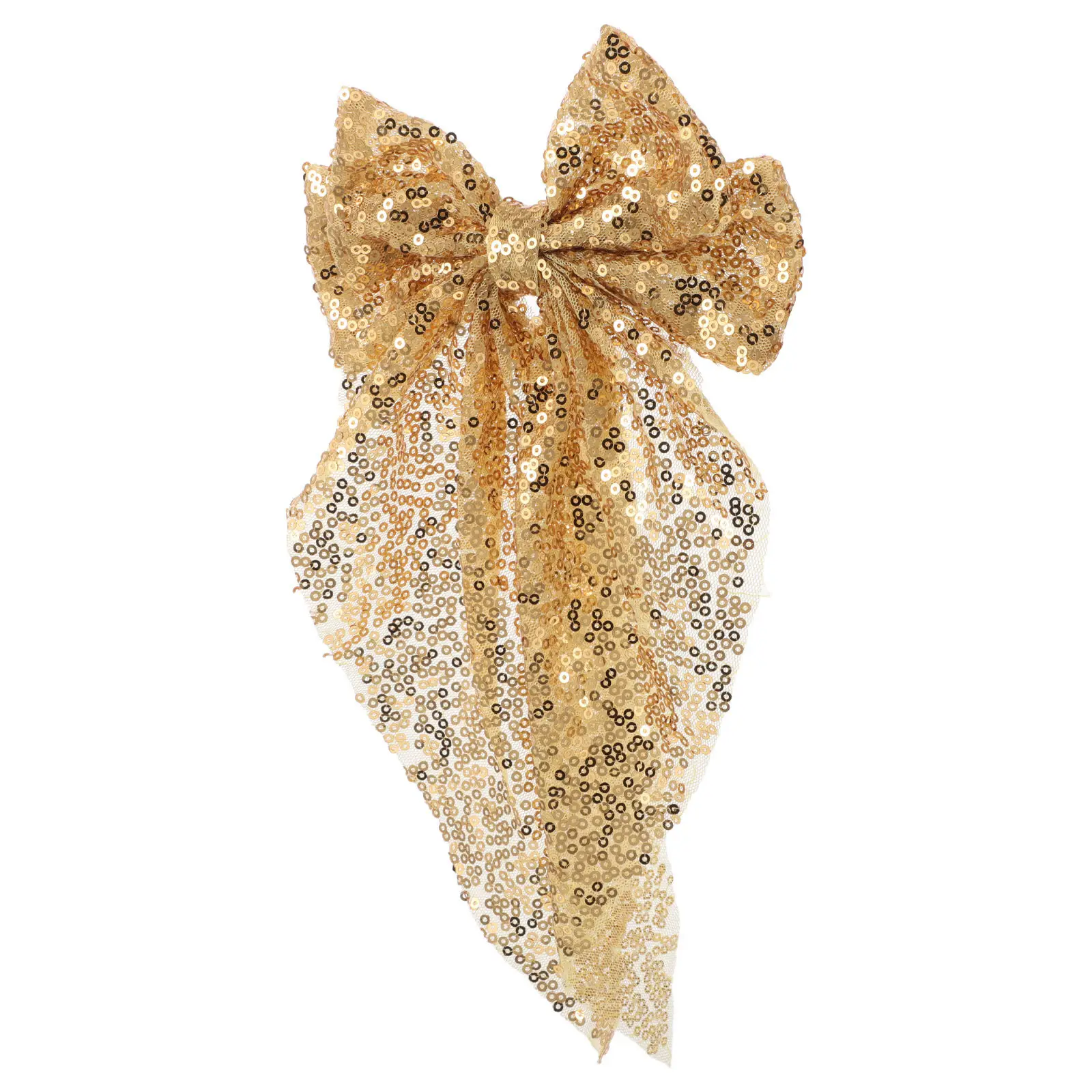 Oversized Sparkly Gold Bow Hair Clip with Sequins Glitter Hairpin for Women Teens Party Wedding Bridal Hair