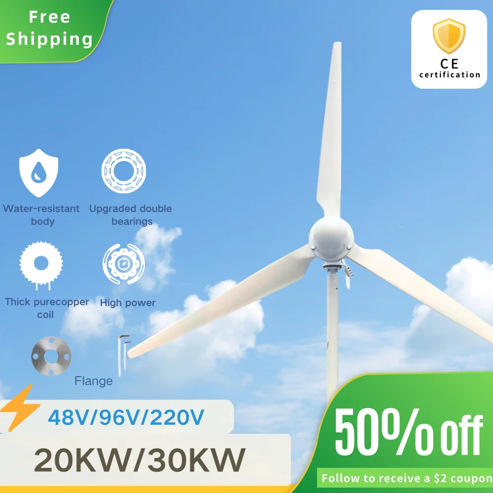 

Home appliance 20KW 30KW Wind Turbine 48V 110V 120V 220V Horizontal Axis Windmill Energy Sources With On Grid Inverter For Home