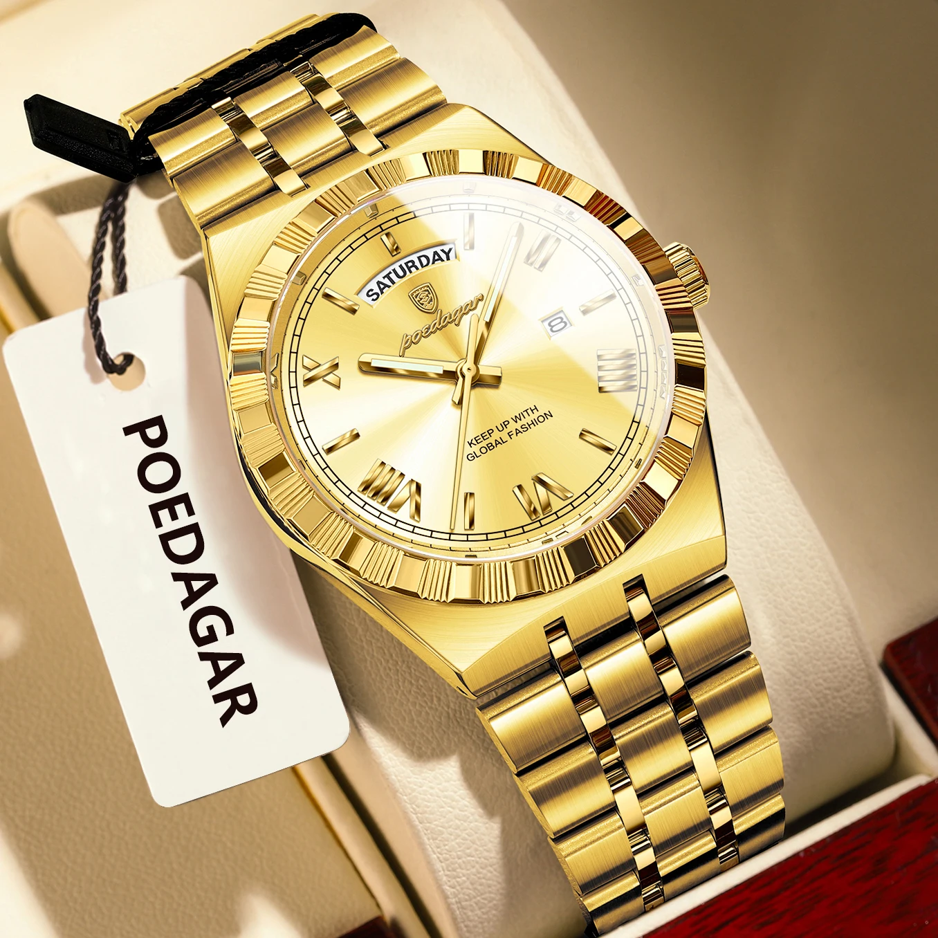 

POEDAGAR Trendy Luxury Man Watch Week Date Luminous Waterproof Men's Wristwatch Stainless Steel Quartz Exquisite Watches For Men