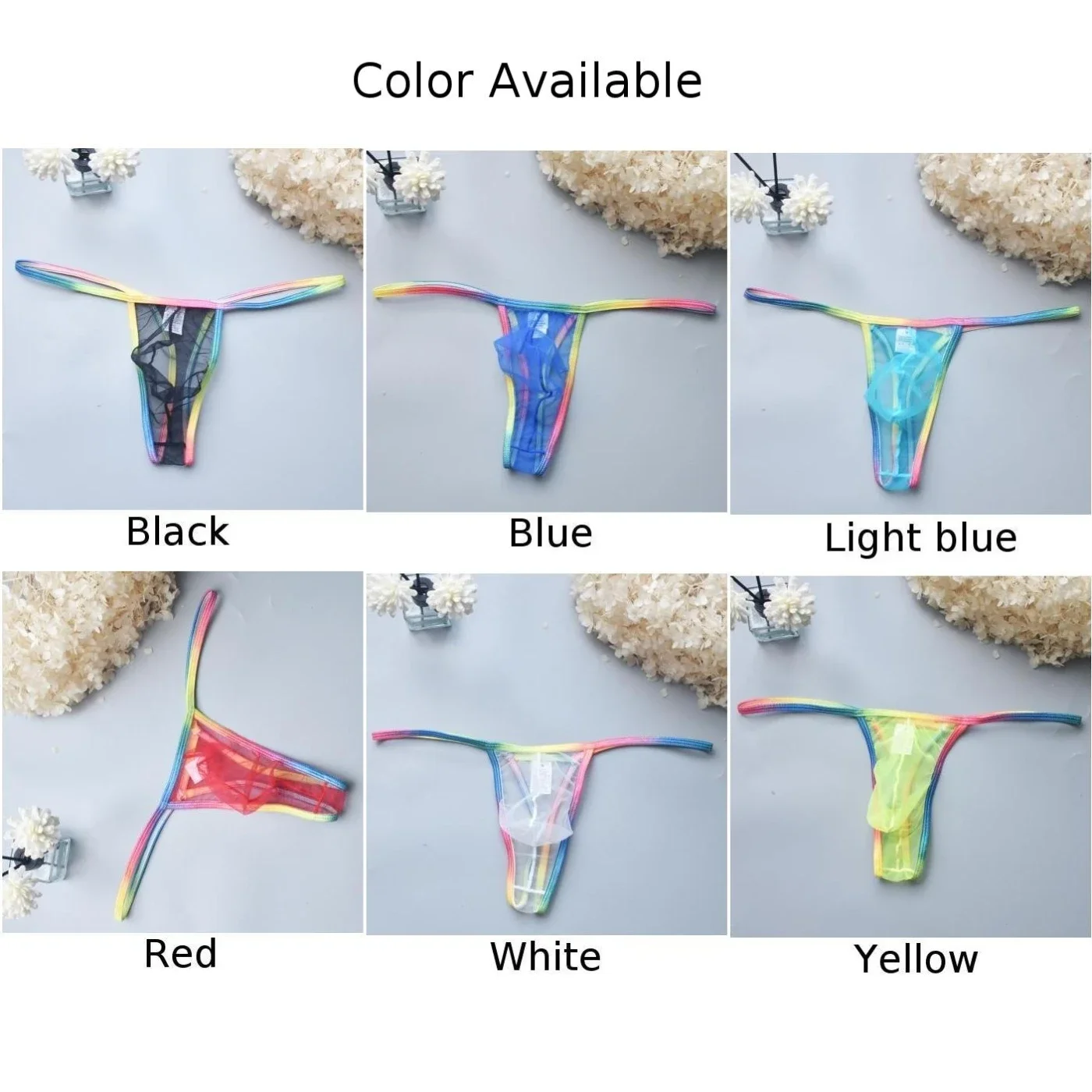 New Mens Sexy Low Rise See Through Briefs Mesh Thong Underpants Panties Lingerie Underwear Stretch Erotic Colorful Male G-string