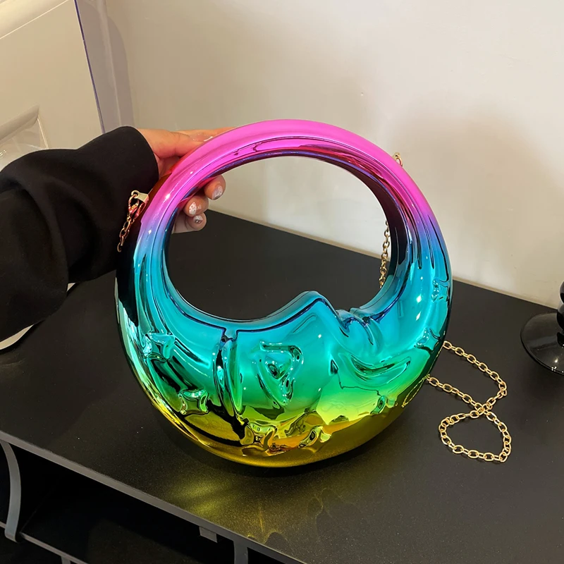 

Colorful Acrylic Round Crossbody Bag For Women Moon Design Gold Evening Clutch Bag Fashion Circle Handbag Luxury Party Purse