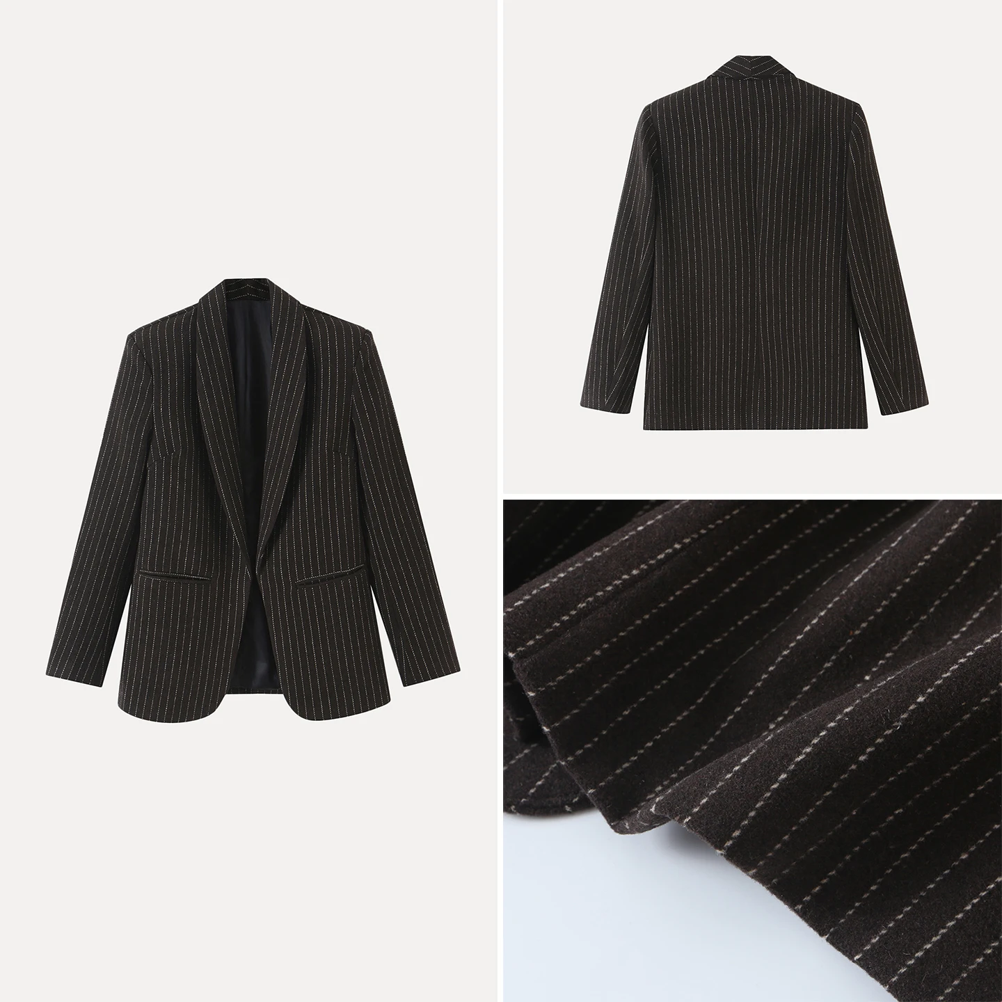 Fashionable Striped Long Sleeve Unbuttoned Suit Jacket Women's Autumn 2026 New Arrival Versatile Collared Outerwear