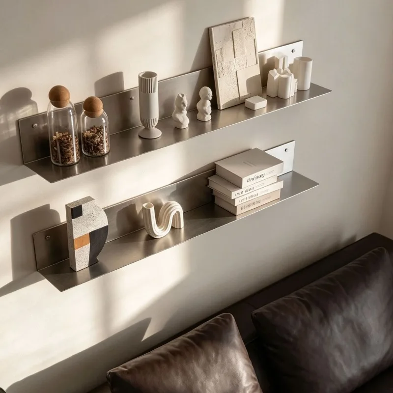 Bauhaus L Shaped Wall Shelf Multi-role Floating Bookcase Stainless Steel Storage Rack for Living Room Minimalist Display Rack