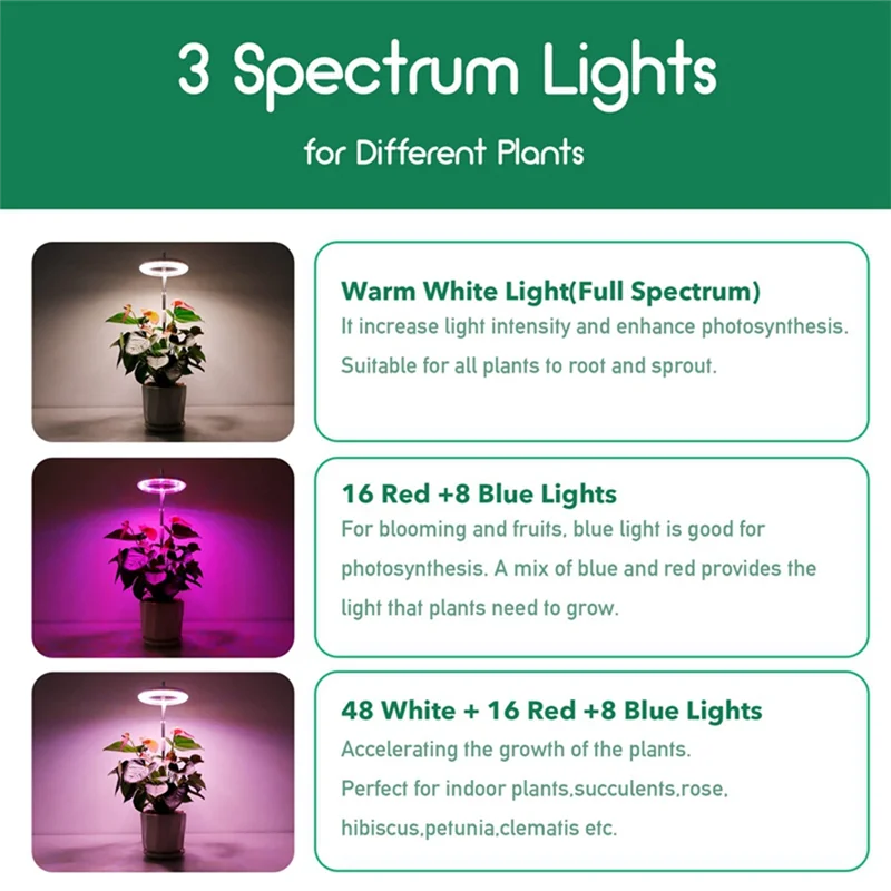 A43F-Plant Grow Light Lampada da coltivazione a LED Spettro completo per piante da interno Bonsai Dimmerabile regolabile in altezza e timer automatico