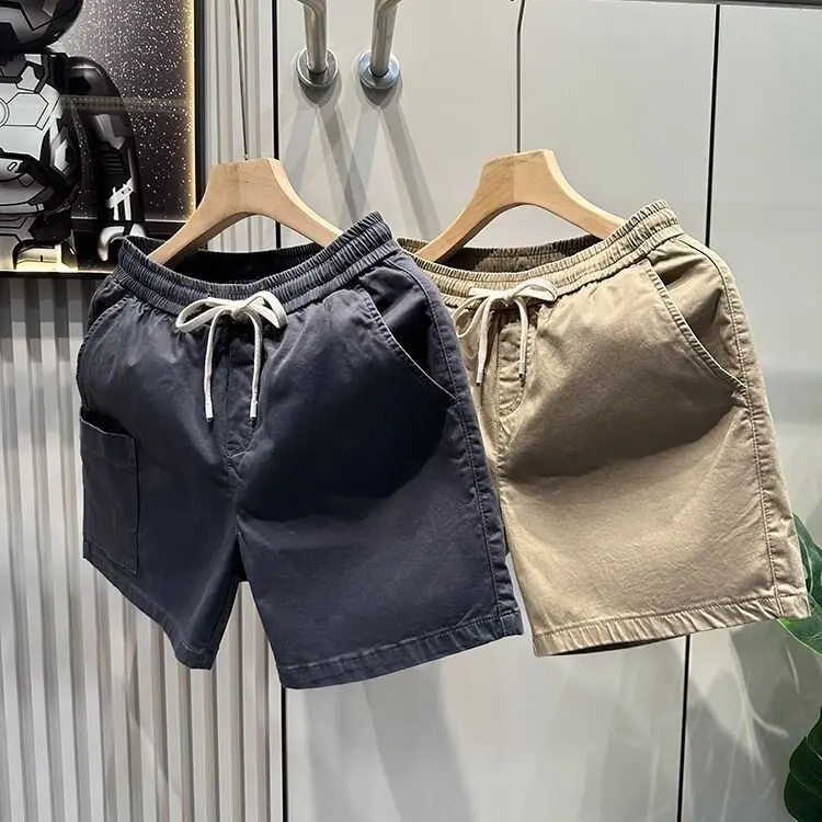 Trendy Men's Ultra-Short Straight Leg Shorts with Large Pockets Japanese Style Casual Pants Youthful Energy Cotton PVC