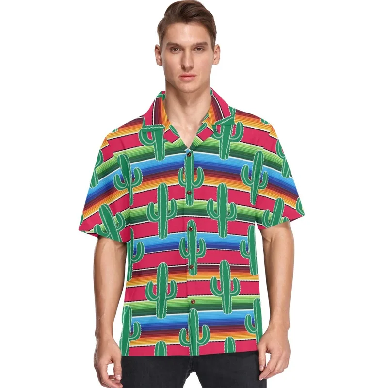 3d Print Cactus Graphic Hawaiian Shirts For Men Short Sleeve Aloha Beach Shirt Casual Button Down Men Oversized Shirts & Blouses