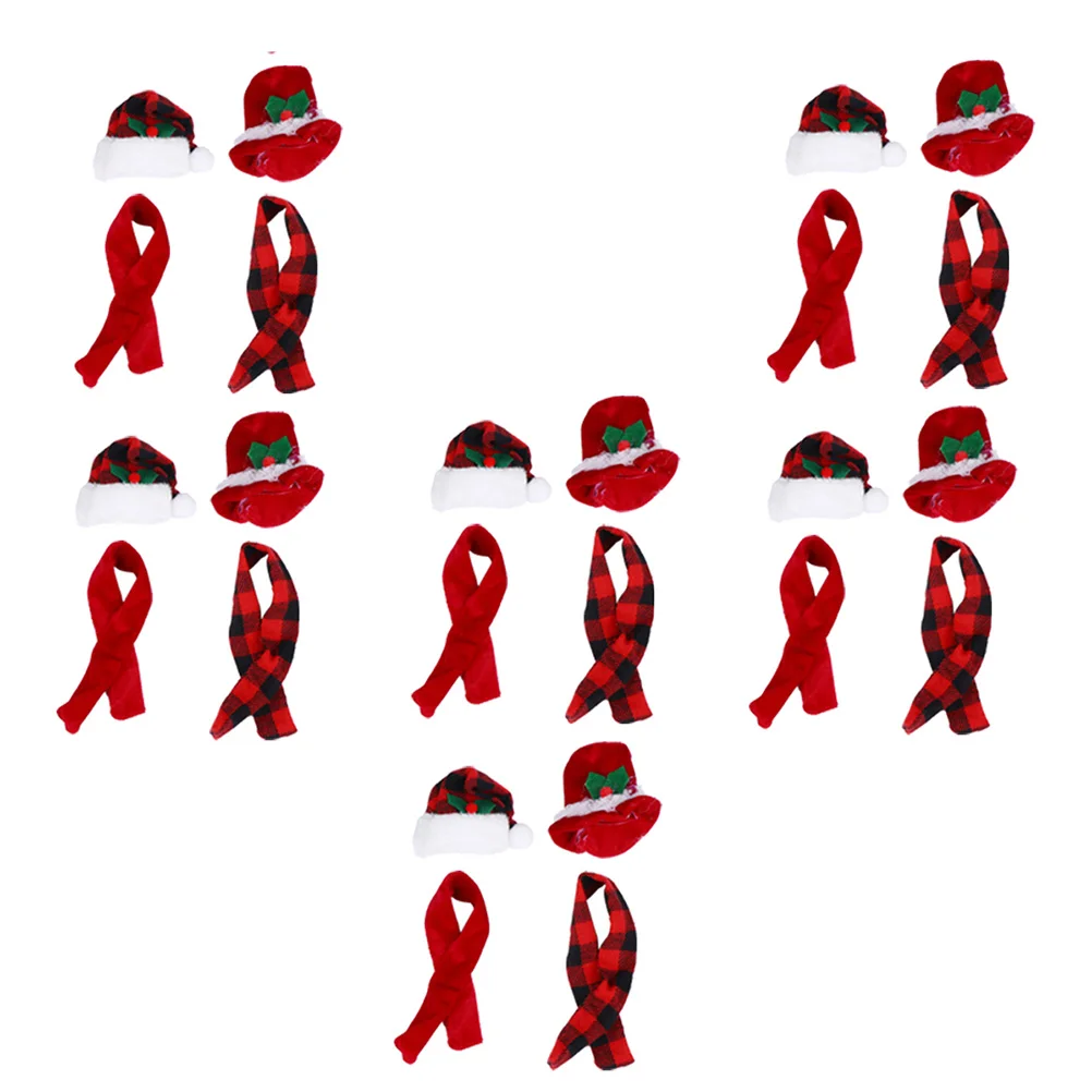 

Bottle Christmas Outfits 6 Sets Mini Plaid Cloth Decor Beverage Xmas Party Supplies Lovely Sleeves Hat Scarf Decorations