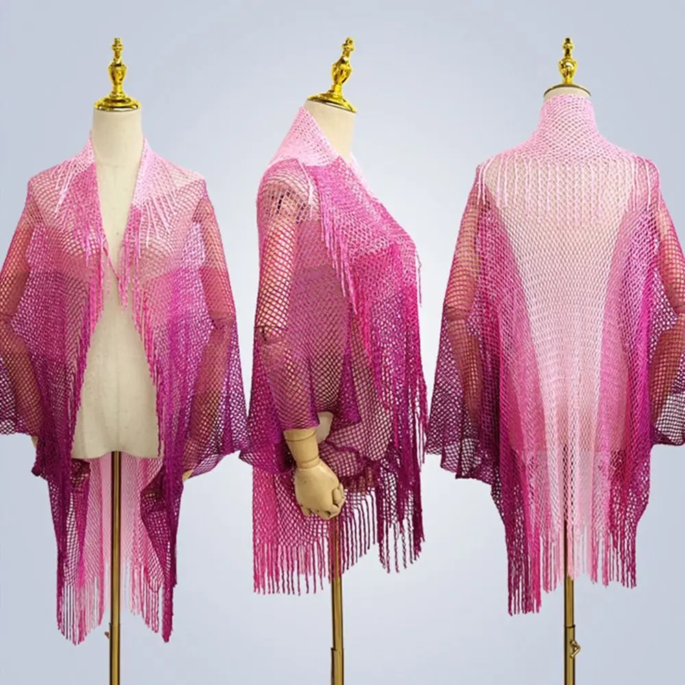 

Tassel Patchwork Women Tulle Shawl V-Neck Cardigans With Tassel Wedding Bridal Shawl Hollow Multicolored Evening Prom Cape Party