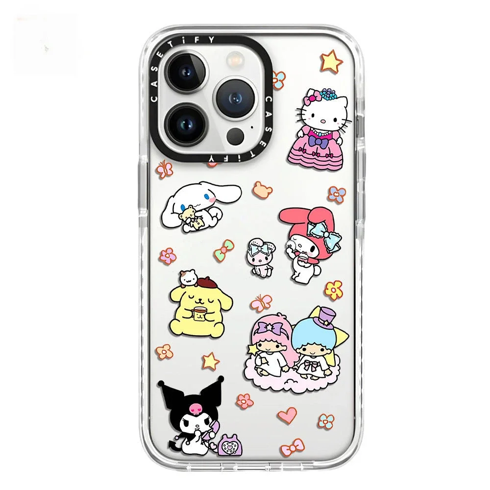 Sanrio HelloKitty Iphone Case Cute Kuromi Cinnamoroll Sticker All-Inclusive Soft Protection Case for IPhone16 15 14 13 12 Promax