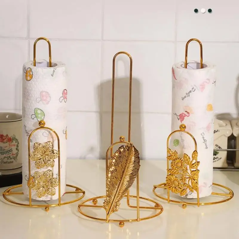 ~Retro Iron Tree Paper Towel Gold Free Standing Roll Paper Holder Towel One-handed Tear Decorative Tissue Stand Kitchen