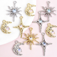 10pcs Star & Moon Alloy Charms with Glass, Rhinestone - Stylish Y2K Necklace Earrings & Ramadan Jewelry DIY Glossy Metal Pendant