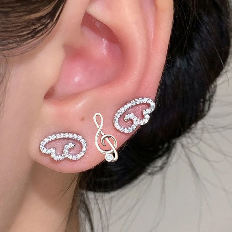 Mini Angel Wings Musical Note Earrings for Y2K Sweet Women Korean Fashion Creative Wings Studs Earring Jewelry Gifts Accessories