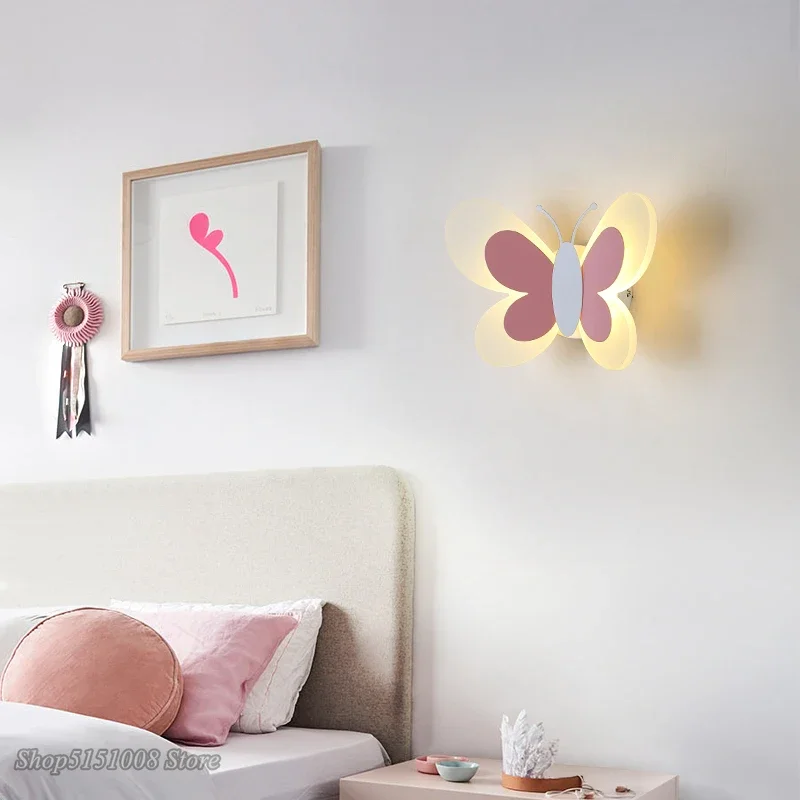 Creative LED เด็กโคมไฟติดผนัง Nordic โมเดิร์น Minimalist การ์ตูนบุคลิกภาพผีเสื้อ Wall Light Boy Girl Room โคมไฟ Deco