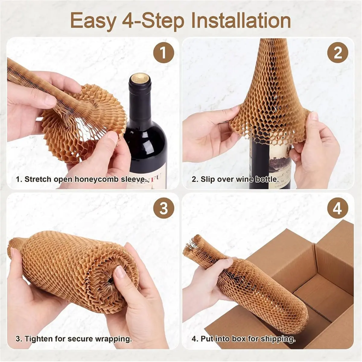 24 Pcs Wine Bottle Protector Sleeves Honeycomb Paper Reusable Wine Glass Liquor Bottle Protectors for Moving, Camping