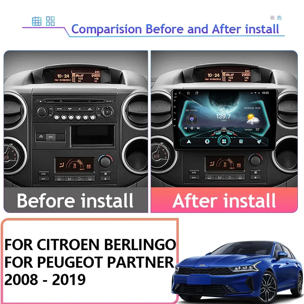 Android Auto For Citroen Berlingo For Peugeot Partner 2008 - 2019 Car Radio Multimedia Player Navigation 4G WIFI TB No 2Din DVD