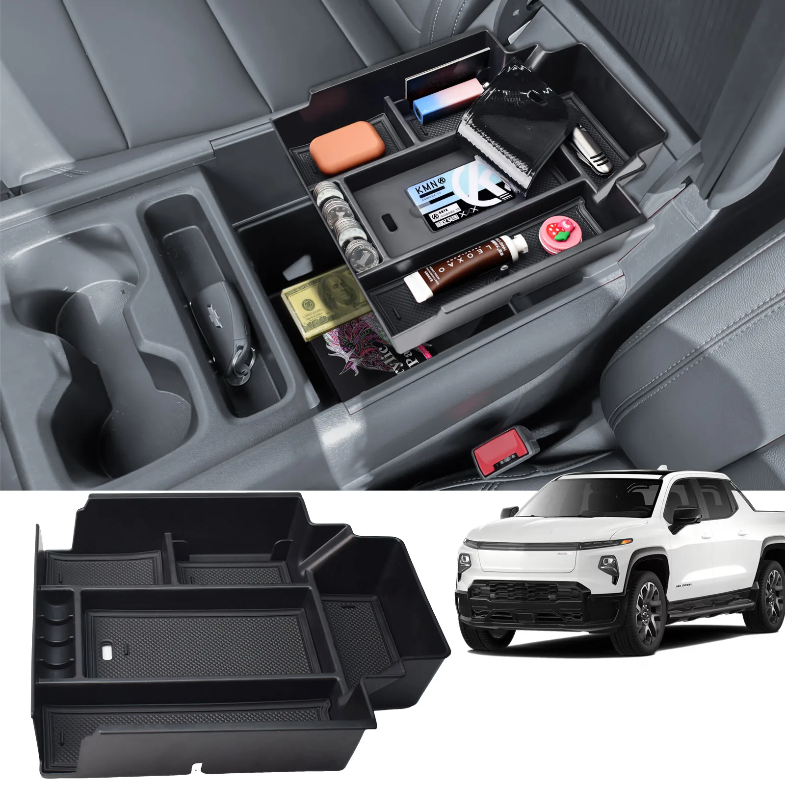 ل 2024-2025 تشيفي سيلفرادو EV WT وجي إم سي سييرا EV وحدة التحكم المركزية درج منظم مسند الذراع صندوق تخزين الداخلية اكسسوارات السيارات #1