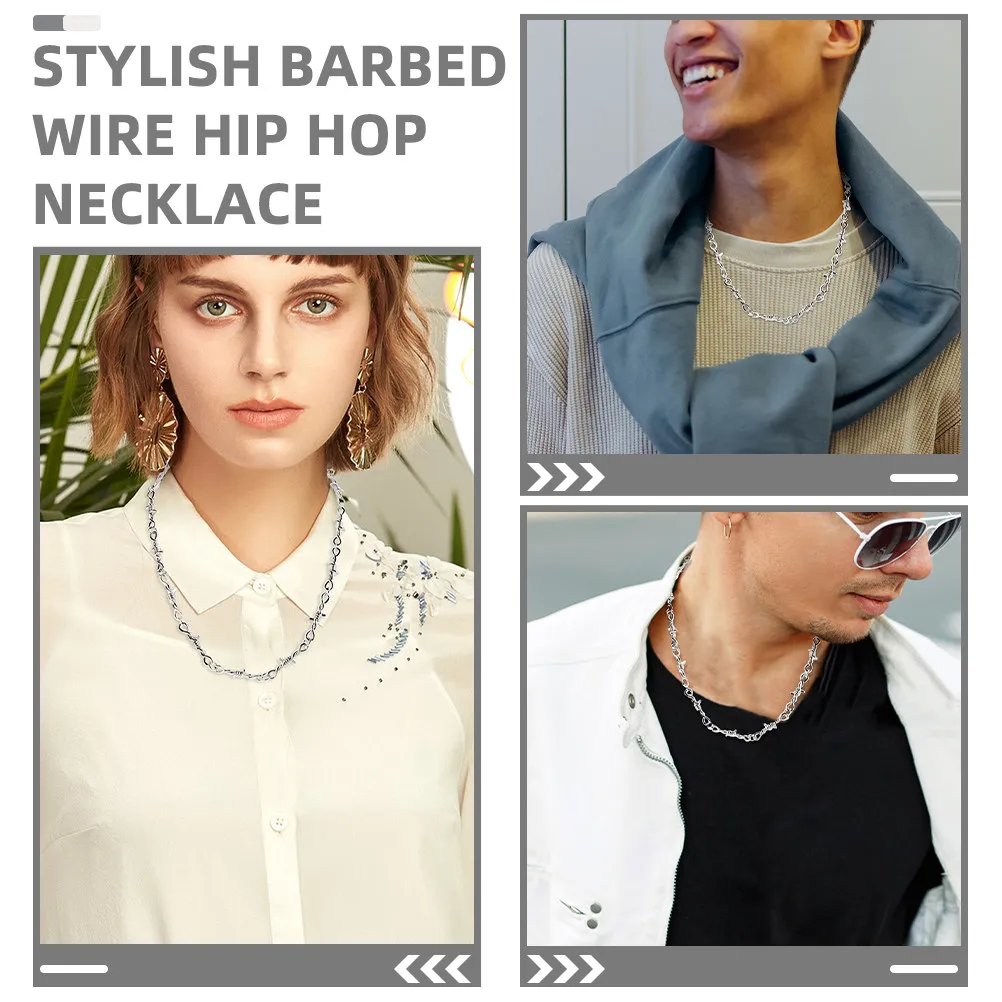 Barbed Wire Necklace Chunky Choker Unisex Punk Hip-Hop Fashion Party Concert Statement Chain Choker Chains