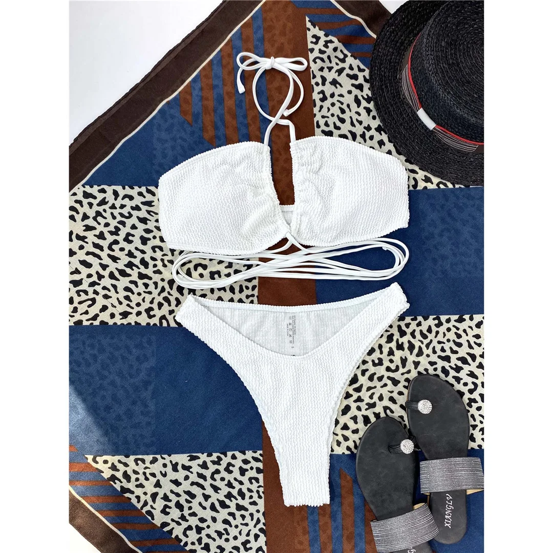 Sexy Wickel-Bikini mit Falten, Damen-Badeanzug, zweiteiliges Bikini-Set, Badebekleidung, Badeanzug, Modell V3622 – Detail 9
