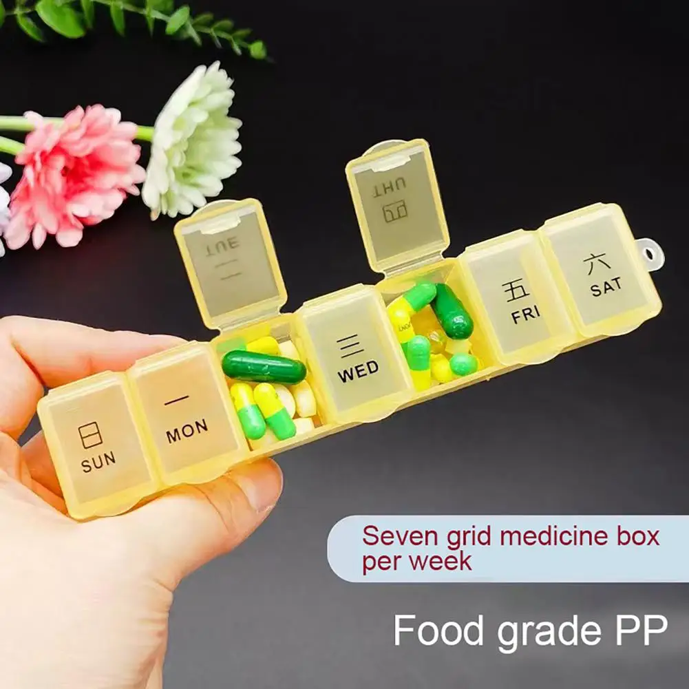 Portable Pill Box Day Print 7 Independent Grids Dustproof Moisture-proof Transparent Lid Travel Business Trip Pill Organizer