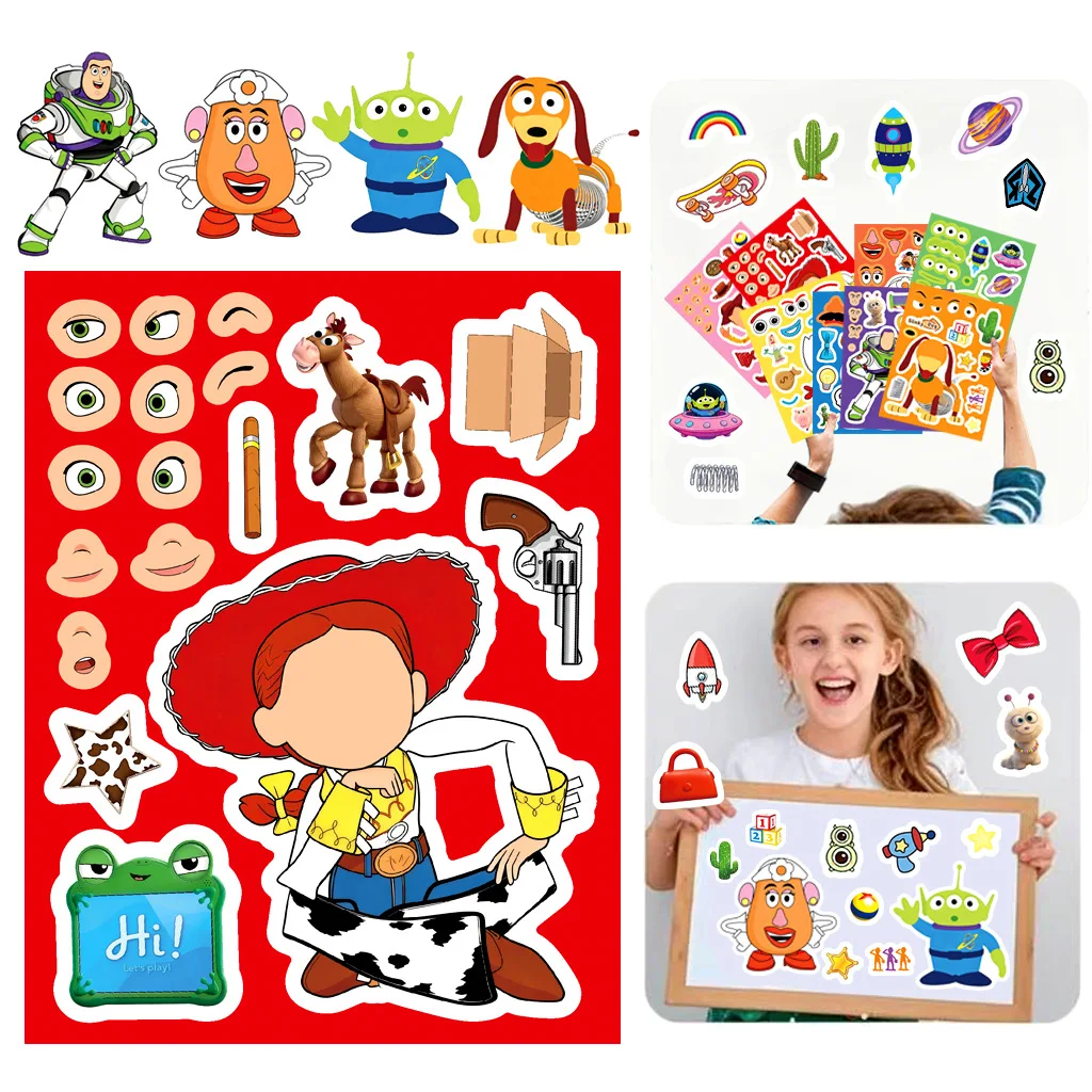 8/16Sheets Make a Face Cartoon Toy Topic Stickers DIY Ryder Chase Assemble Jigsaw Kids Toy Children Boys Game Party Gift - view 3