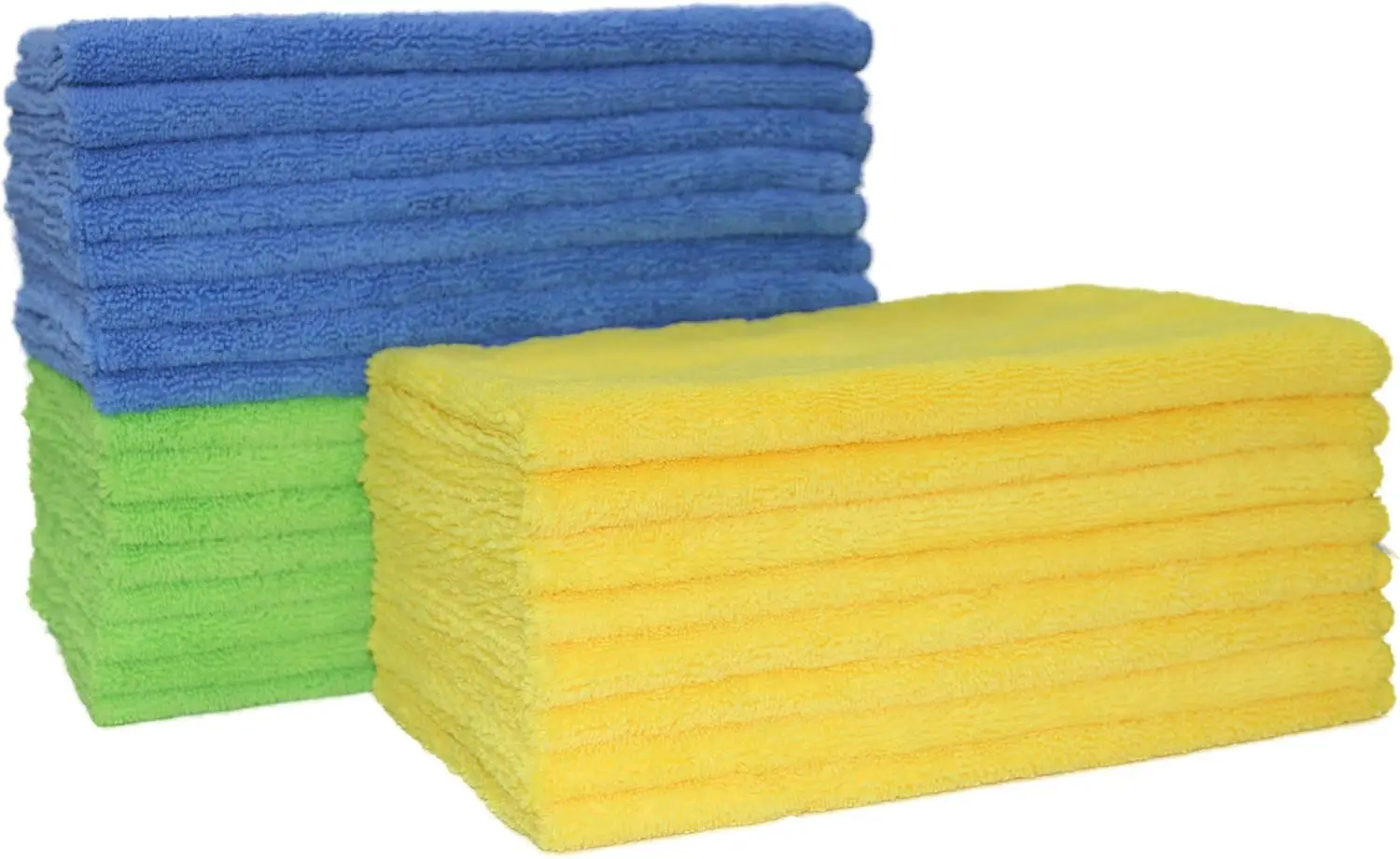 

Microfiber Cleaning Towel Set, 16x24 Inch, 18 Pack in Blue Green Yellow