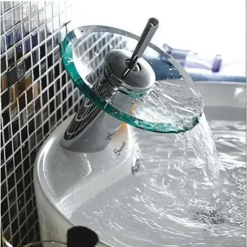 Bathroom Basin Faucet Glass Sink Tap ORB/Chrome/Nickel Waterfall Faucet Single Handle Hot and Cold Mixer for a Stylish