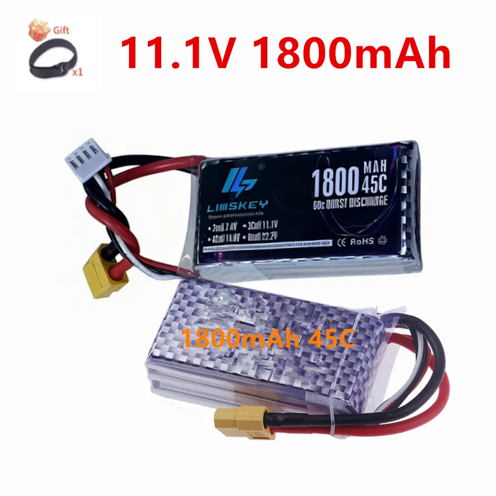 3S 1800mAh Lipo Battery 11.1V 45C with T XT30 XT60 for FPV Drone Boat RC Car Racing Hobby Specialized Lipo Model Parts