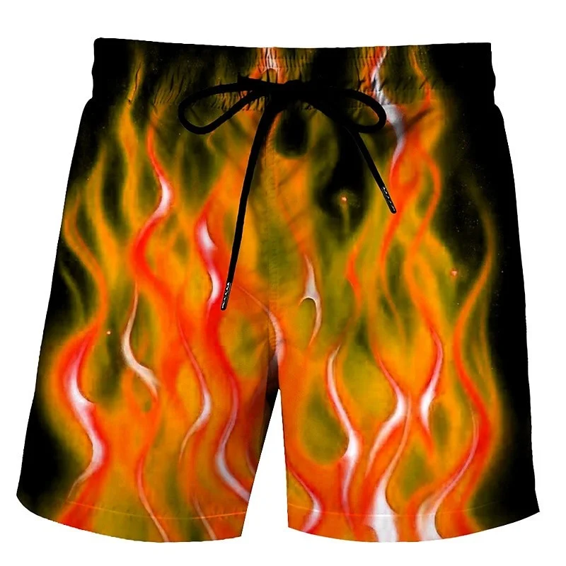 

Harajuku Flame 3D Print Beach Shorts For Men Y2k Streetwear Drawstring Board Shorts Summer Casual Personality Hip Hop Trunks
