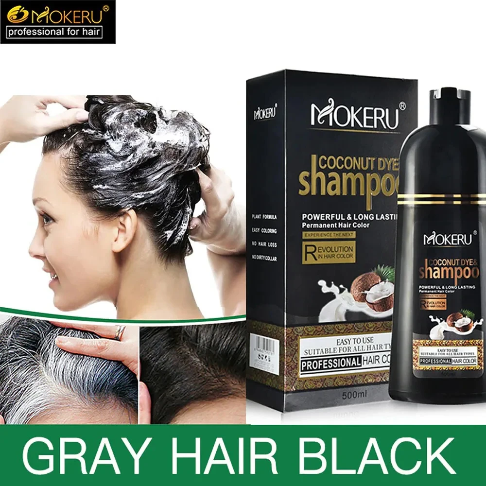 Mokeru 500ml Fast Black Hair Shampoo Only 5 Minutes White Become Black Hair Color Grey Hair Removal for Men Women Fast Hair Dye