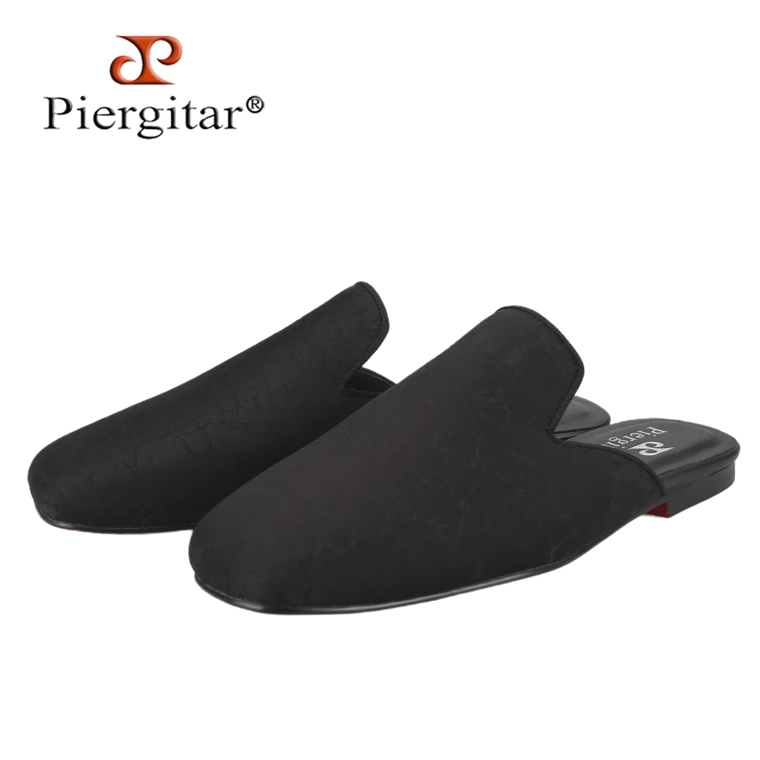 Piergitar Chinese Classic Handmade Slik Of Gambiered Guangdong Gauze Men Mules Red Sole Fashion Slippers Multiple Colors Choose