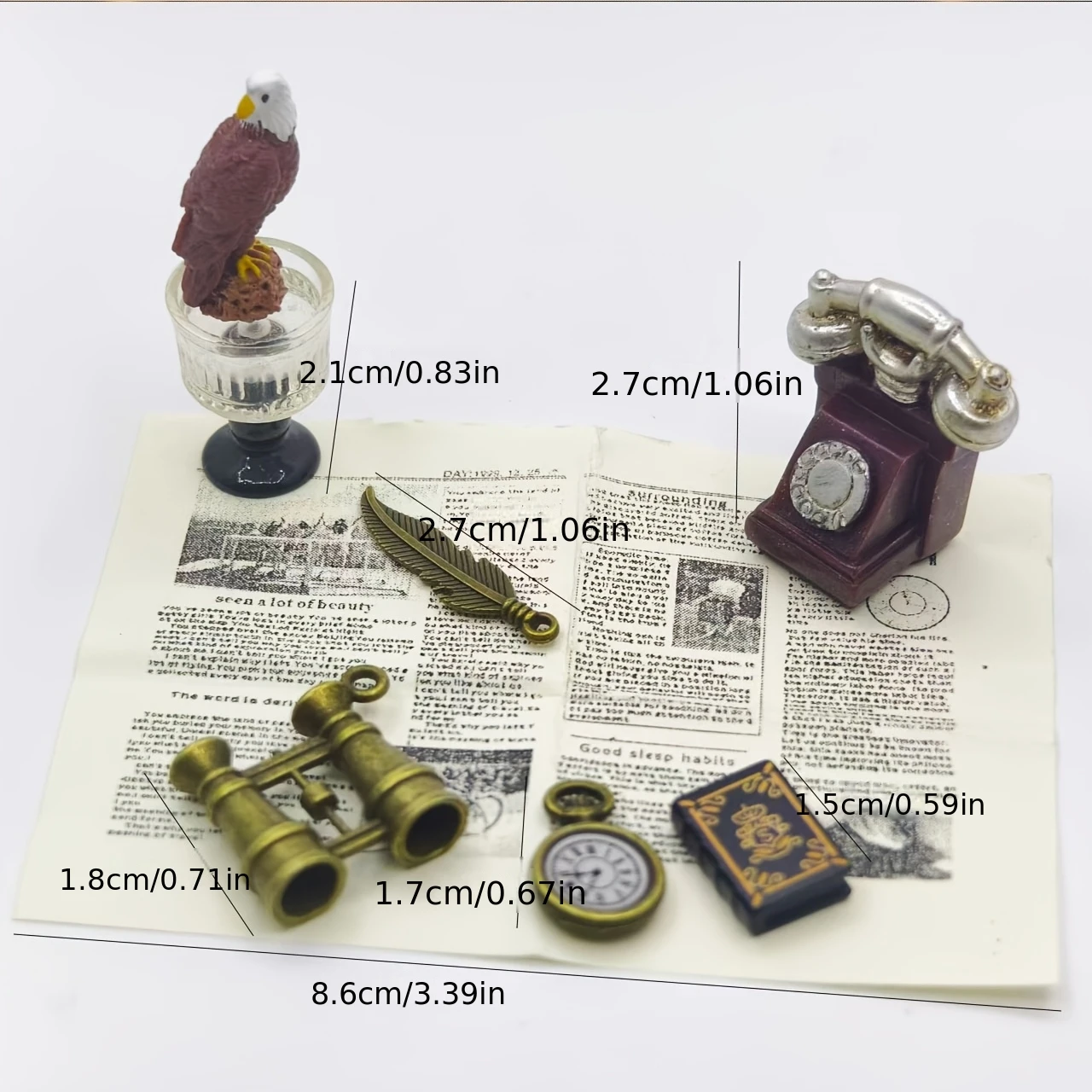 1:12 Dollhouse Miniature Vintage Office Accessories Retro Telephone Pocket Watch Feather Pen Study Room Decor image 3