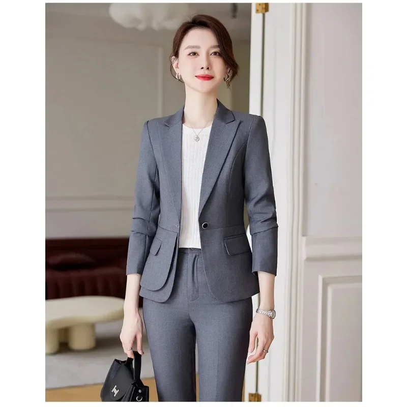 Insozkdg Autumn Retro Casual Irregular Hem Blazer + Straight Pant Set Commuter Solid Cinched Waist Suit Top Trouser 2-piece Sets